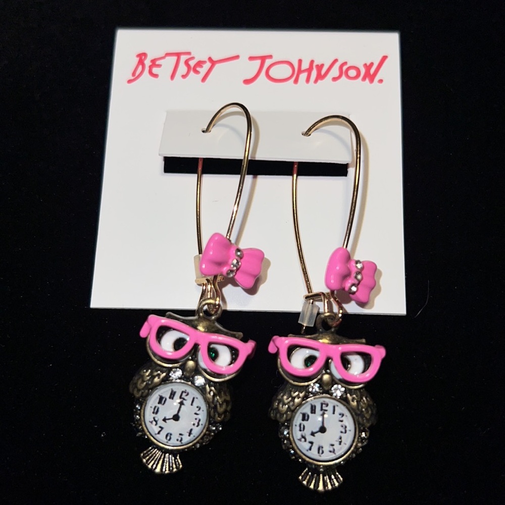 NEW Betsey Johnson Back To School Owl Clock Earrings